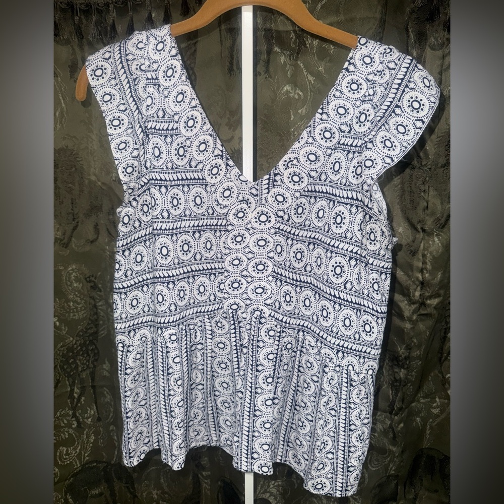 LOFT Navy and White Patterned Tank Top